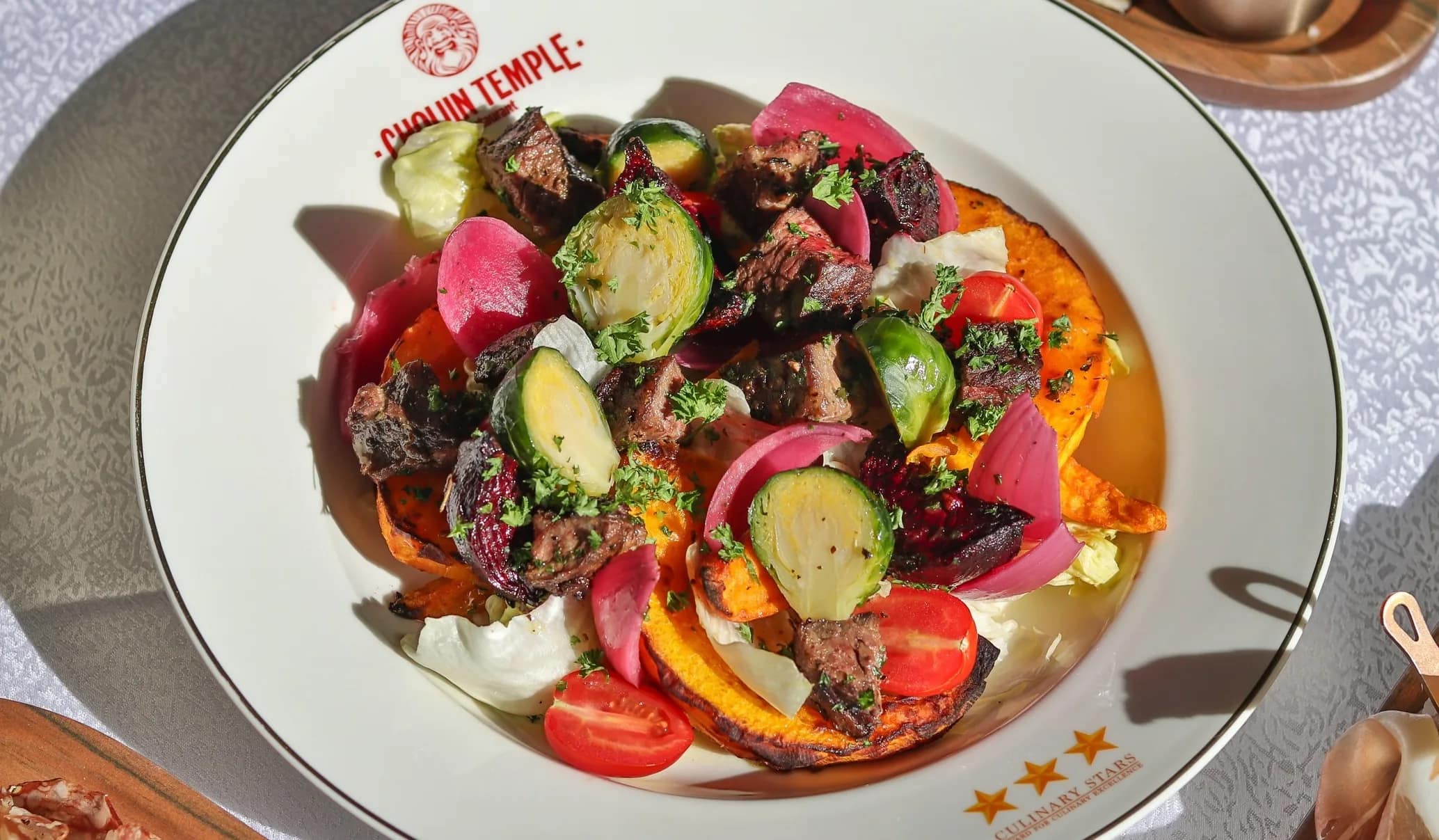 Roasted veggies steak bowl
