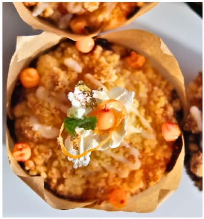 Seabuckthorn cupcake from the Choijin finger food special set menu.