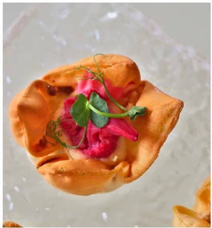 Beef lasagna with beets cauliflower from the Choijin finger food special set menu.